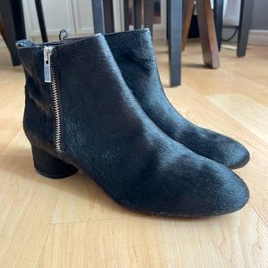 Zara Faux Fur Black Ankle Boots - Size 39